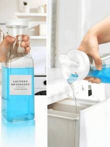2/1pc Square Laundry Detergent Dispenser Bottle, 1500ml Capacity, Transparent Plastic Black And White, Laundry Detergent Dispenser, Transparent Storage Container, Soap Dispenser, Space-Saving Design, Includes 4 Removable Labels, Suitable For Laundry Room, Bathroom Storage, Autumn Home Decor, Bathroom Decoration - Transparent - View 5