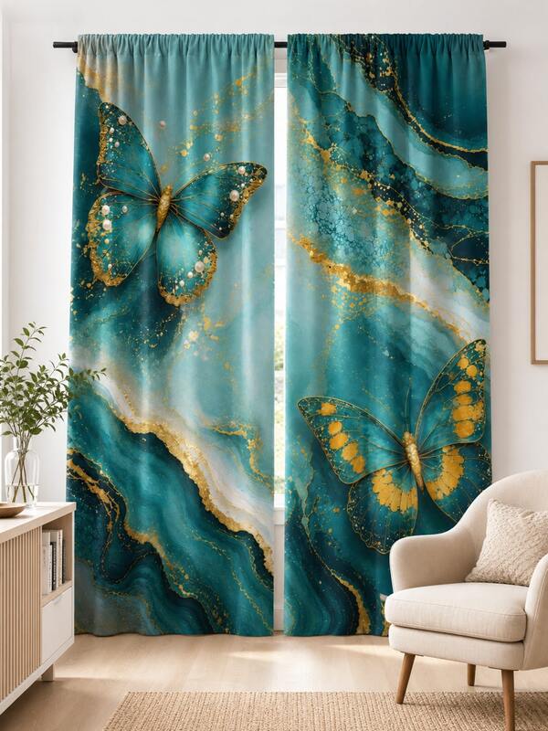 2 Pieces, Made Of Polyester Material, Elegant Marble Printed Curtains For Home Decoration - Perfect For Bedrooms, Offices, Kitchens, Living Rooms, And Study Rooms - Pole Pocket Window Treatment, Suitable For Pole Wearing