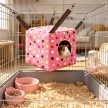 Small Animal Hideaway& Hammock, Cozy House For Small Pets,Washable Pet Cave& Hideout Corner, Hanging Hammock Hideout Bed, Cage Accessories For Guinea, Hamster, Rat, Glider, Squirrel, Ferret, Kitten, Squirrel, Chinchilla - A - View 7