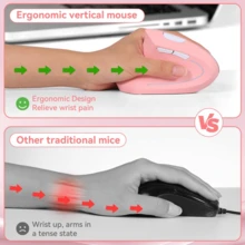 Ergonomic Vertical Wireless Mouse, Bluetooth & 2.4G Dual Mode Computer Mouse, RGB Light Type-C Rechargeable Mouse , 3 DPI Adjustable, Silent Click, 6 Buttons, Carpal Tunnel Relief,Compatible With Laptop PC Tablet Android,For Home Office Gaming - View 3