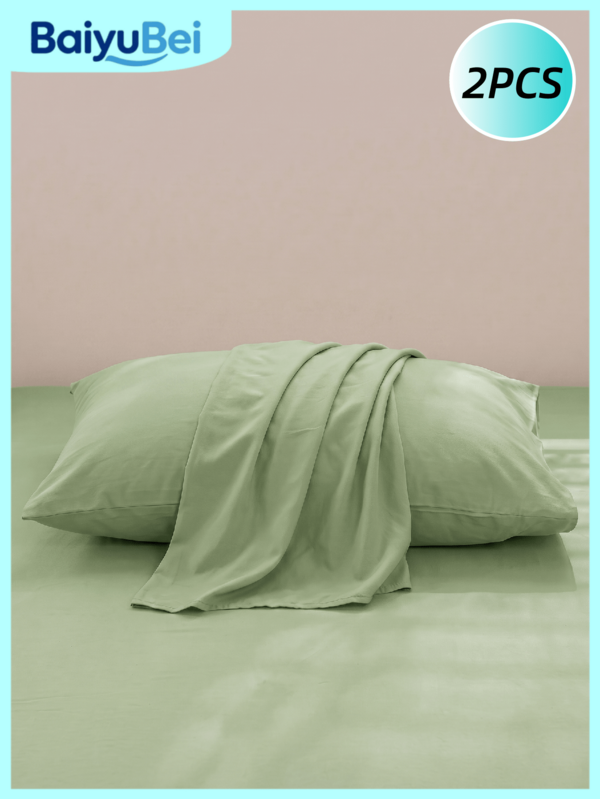2pcs Green Super Soft Plain Pillowcase Set Lightweight Bedding Envelope Closure Solid Color Bed Pillow Cover, For Bedroom Soft Breathable Pillow Cover For Bedding Back To School Dormitory
