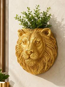 Pot de fleurs mural en résine avec tête de lion et d'ours dorés, pot de fleurs mural texturé pour plantes grasses, décoration murale de luxe, pour le mur du salon, la clôture du balcon, le porche, le mur du café & l'ornement mural de verdure moderne et glamour, décoration de jardin, pots de jardin - Nouveau style - Voir 3