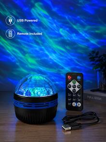 1 pieza [Lámpara de proyección de ondas de agua] Luz nocturna de atmósfera de olas oceánicas de colores, lámpara decorativa de escritorio con control remoto | Adecuada para dormitorio, mesita de noche, sala de estar, baño | Alimentada por USB - Auroras boreales - Ver 3
