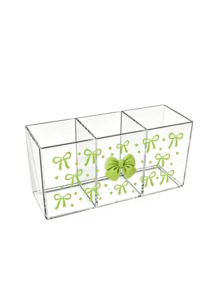 壓克力桌面筆筒，附蝴蝶結印花貼片與雙色裝飾，透明鉛筆收納盒，極簡個性化設計，大容量多格筆架，可收納文具、便利貼與雜物，適用於大學宿舍、書房、臥室梳妝台、居家辦公室、教室桌面，適合送給老師、朋友、家人、摯友的理想禮物，完美適合同學開學、教師節、畢業季、生日、情人節 - 彩色 - 查看 12