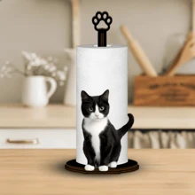 Soporte de papel de cocina de madera con diseño lindo de vaca y gato, diseño vertical estable para el hogar y la cocina, estilo de madera natural con alta estética, instalación sin taladro, soporte de almacenamiento de rollos de papel para decoración de la tienda, sin papel de cocina - Multicolor - Ver 7