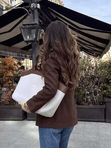 Women's Elegant Solid Color Fashion Minimalist Slim Fit Flattering Old Money Style Blazer, Suitable For Daily Wear, Dating, Commuting, Business Events, Airport - Coffee Brown - View 2