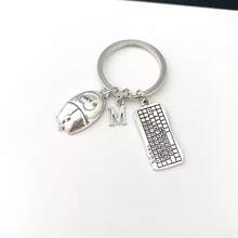 1 pieza Llavero de teclado de juego plateado nuevo, llavero colgante de computadora de aleación de zinc con diseño creativo de ratón de computadora y moda de juego - Plata antigua - Ver 4