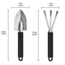 Set Alat Berkebun Mini, Sekop Tangan Stainless Steel 201 dan Garu Penggaruk 3 Cabang dengan Pegangan Anti Selip, Alat Berkebun Kecil Tahan Karat untuk Sukulen, Bonsai, Menanam, Memindahkan Tanaman, dan Menggemburkan Tanah - A - View 10