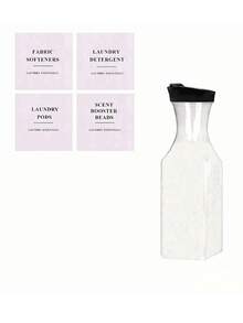 2/1pc Square Laundry Detergent Dispenser Bottle, 1500ml Capacity, Transparent Plastic Black And White, Laundry Detergent Dispenser, Transparent Storage Container, Soap Dispenser, Space-Saving Design, Includes 4 Removable Labels, Suitable For Laundry Room, Bathroom Storage, Autumn Home Decor, Bathroom Decoration - Transparent - View 16