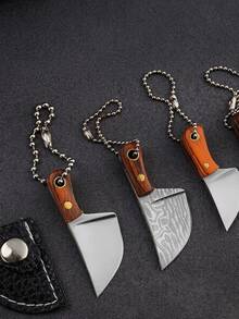 1pc Mini Decorative Knife, Used For Opening Express Boxes, Decorative Keychain/Hanging Chain, Portable And Lightweight, Wooden Handle Stainless Steel Blade, Fun And Colorful, Comes With Leather Sheath And Chain - Multicolor - View 8