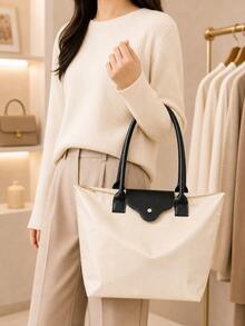1件極簡百搭休閒純色大容量女款單肩托特包 斜挎包 2026女包 餃子包 - 彩色 - 查看 5