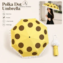 1pc Aesthetic Ruffle Edge Umbrella Polka Dot Fashion Compact Folding Umbrella Lightweight Windproof UV Rain Umbrella Cute Gift For Women Girls Daily Use Travel Must Have - Polka Dot Lace Umbrella - View 14
