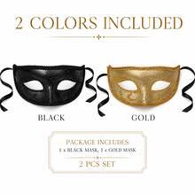 2pcs Halloween Masks Adult Half Face Men's Black + Gold Jazz Masquerade Party Props - Multicolor - View 7