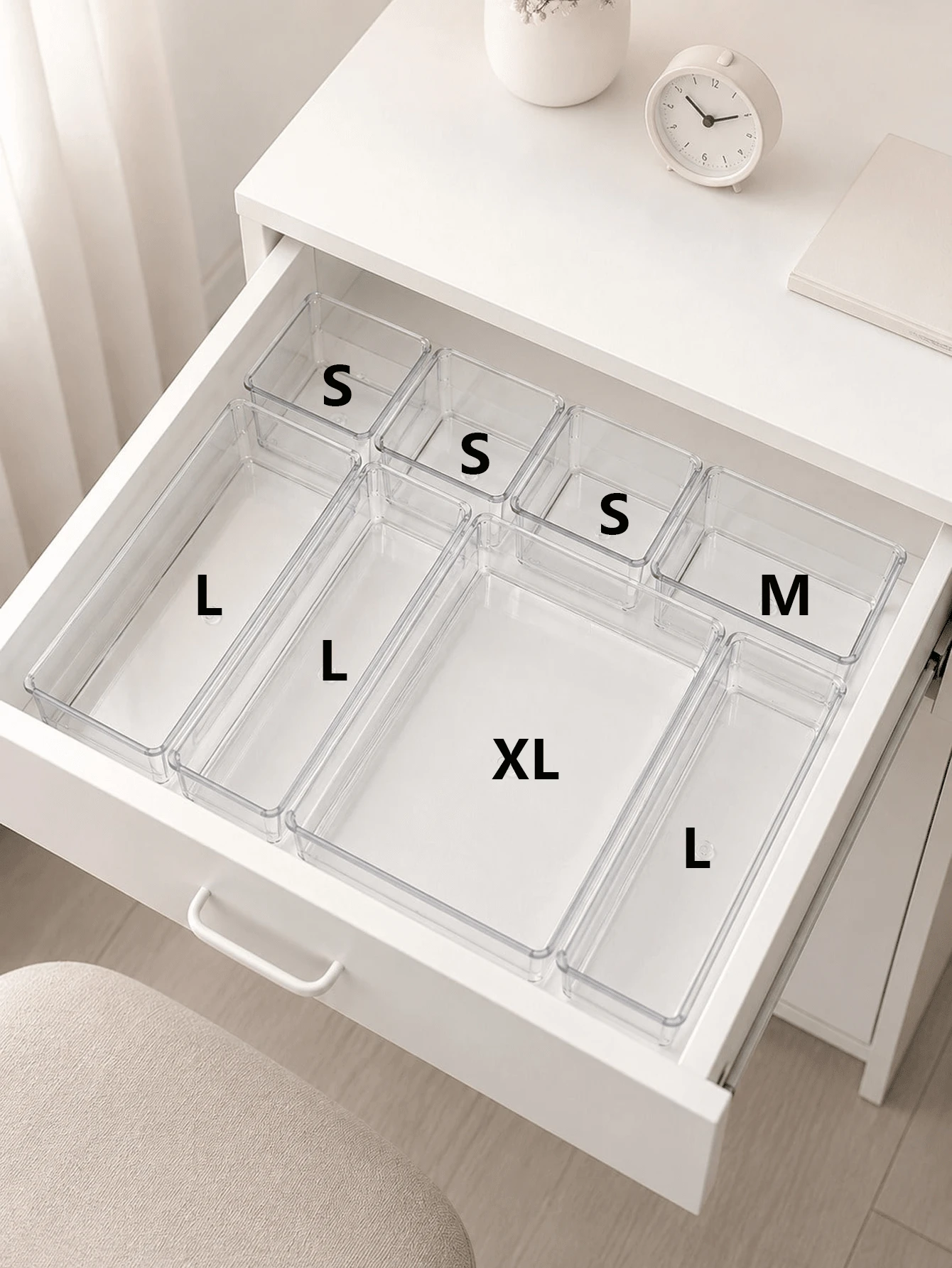 (2026 New Model)Clear Plastic Drawer Organizer Set, Transparent Plastic Modular Stackable Storage Trays For Makeup, Jewelry, Stationery, Bedroom Bathroom Office Drawer Organization, Back To School Dorm Room Essentials, Fall Home Storage