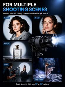 YSKE Bowens Mount Optical Snoot Kit, 19°/36° Projection Lens Spotlight Tube, Includes 30 Pattern Slides And 5 Color Filters, Suitable For Studio Portrait Video Lighting - View 12