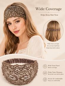 Handgefertigtes Haarband mit Cut Out Pflaumenblüten-Design, Vintage-Braun-Finish, atmungsaktives Spitzen-Haaraccessoire, geeignet für modische Frauen, perfekt für Date-Night und Event-Styling, eleganter Boho-Stil - A - Übersicht 4