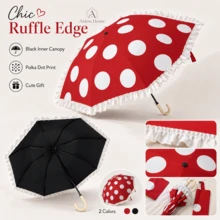1pc Aesthetic Ruffle Edge Umbrella Polka Dot Fashion Compact Folding Umbrella Lightweight Windproof UV Rain Umbrella Cute Gift For Women Girls Daily Use Travel Must Have - Polka Dot Lace Umbrella - View 7