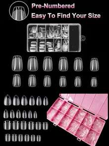 120pcs Short Almond Shaped Acrylic Nail Tips, Pre-Formed Semi-Matte Full Coverage Square Transparent Gel Press-On Fake Nails For Nail Extension, Home DIY Manicure - 彩色 - 查看 1