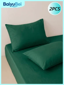 2 Buah Sarung Bantal Polos Super Lembut Warna Hijau Tua, Ringan, Penutup Amplop, Warna Solid, Sarung Bantal untuk Kamar Tidur, Lembut dan Bernapas, Perlengkapan Tidur untuk Kembali ke Sekolah dan Asrama - Dark Green - View 5