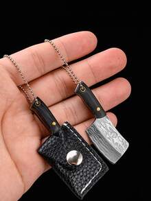 1pc Mini Decorative Knife, Used For Opening Express Boxes, Decorative Keychain/Hanging Chain, Portable And Lightweight, Wooden Handle Stainless Steel Blade, Fun And Colorful, Comes With Leather Sheath And Chain - Multicolor - View 3