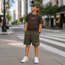 Conjunto Infantil Masculino Camiseta de Algodão Bermuda Moletinho para Meninos - Verde - Visão 4