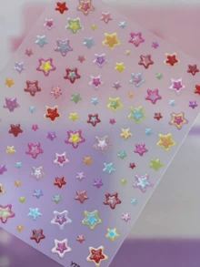 1張全息星星美甲貼紙，3D果凍漸層星星圖案，精緻自黏式美甲貼花 - 彩色 - 查看 2