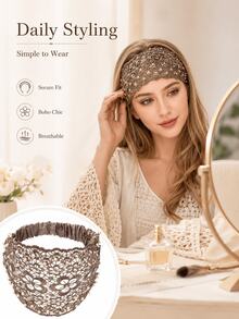 Handgefertigtes Haarband mit Cut Out Pflaumenblüten-Design, Vintage-Braun-Finish, atmungsaktives Spitzen-Haaraccessoire, geeignet für modische Frauen, perfekt für Date-Night und Event-Styling, eleganter Boho-Stil - A - Übersicht 3