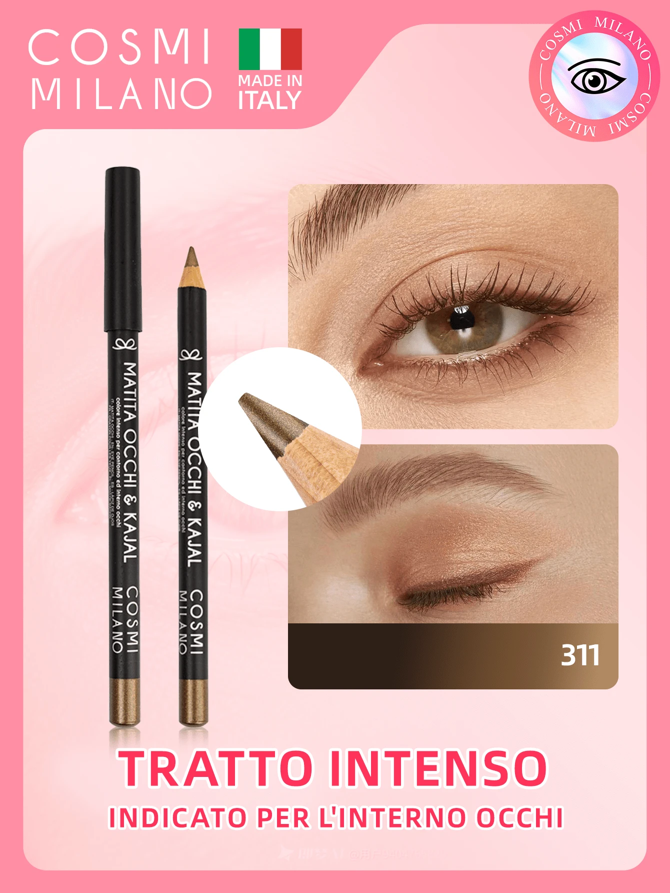 COSMI MILANO Multicolored Kajal Eye Pencil Made In Italy, Creamy Smooth Texture, High Pigmentation, Suitable For Y2k Contouring Natural And Dramatic Effect, Must-Have Essential Make Up Makeup Unmissable Summer Makeup, Perfect For Parties, Meetings, Beach Travel - BRONZO 311 - 查看 1