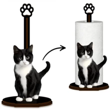 Soporte de papel de cocina de madera con diseño lindo de vaca y gato, diseño vertical estable para el hogar y la cocina, estilo de madera natural con alta estética, instalación sin taladro, soporte de almacenamiento de rollos de papel para decoración de la tienda, sin papel de cocina - Multicolor - Ver 1