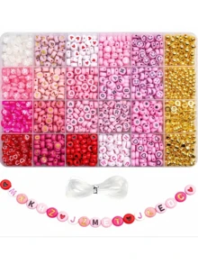 300/840pcs Pink, Red, White Multi-Color Golden Letter Beads And Heart-Shaped Acrylic Beads Combination Set - Jewelry Making Kit - Suitable For Jewelry Making DIY, Handmade Bracelets, Necklaces Craft Supplies - Pink - View 10