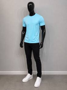 Premium Basic T-Shirts Made Of Peruvian Fabric With Smooth Elastane, Slim Fit And Traditional Design. - 淺藍色 - 查看 1