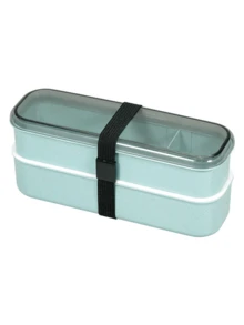 Double-Layer Wheat Straw Divided Bento Box With Elastic Band, Transparent Lid, Large Capacity, Microwave , Suitable For Office Commute, Students, Picnic And Spring Outings - Multicolor - View 13