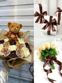 1 Roll Brown Ribbonr Bouquet Packaging Ribbon, 10 Yards Coffee Brown Double-Sided Satin Ribbon, Gift Wrapping Ribbon, For DIY Crafts, Gift Packaging, Wedding Decoration, Bow Making, Wedding Candy Box Packaging, Christmas And Party Decoration - Multicolor - View 2
