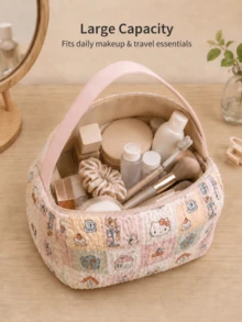 MINISO Sanrio Hello Kitty Travel Toiletry Bag, Striped Makeup Bag, Women's Storage Bag, Back To School Student Makeup Bag, Travel Bag, Beach/Summer Vacation Travel Bag, Back To School Supplies - Multicolor - View 2