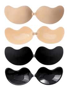 vfvQueen 1/2/4 piezas Sujetador adhesivo sin tirantes con forma de mango, lencería y pegatinas para el pecho de mujer, pegatinas con efecto push-up para el pecho en verano, efecto de pecho pequeño que se ve talla grande grande, por favor limpie el pecho antes de usar, el contacto con sudor y agua puede reducir la adhesión - Multicolor - Ver 5