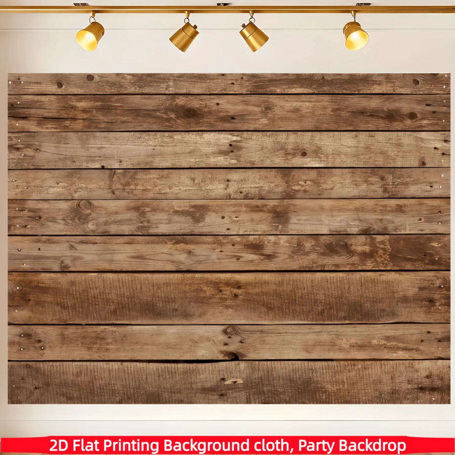 2D Flat Banner 1pc Brown Wood Background Wedding Bride Shower Birthday Party Banner Backdrop Decoration Photography Studio Prop, Polyester Material - A - View 1