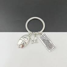 1 pieza Llavero de teclado de juego plateado nuevo, llavero colgante de computadora de aleación de zinc con diseño creativo de ratón de computadora y moda de juego - Plata antigua - Ver 7