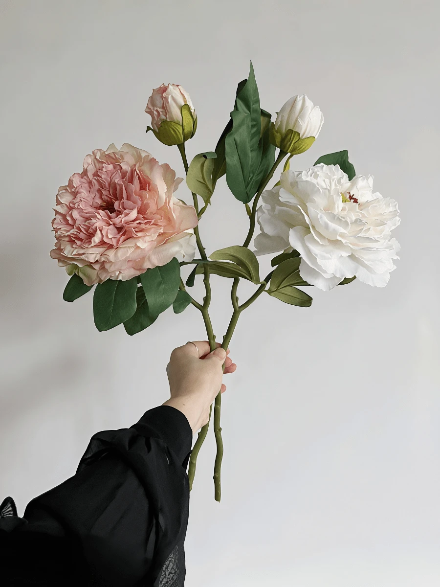 1pc Artificial Peony Flower With Buds And Green Leaves, Realistic Faux Peony, Artificial Flower, Fake Flower, Suitable For Home Decor, Room Decor, Bedroom Decor, Wedding Decor, Tabletop Decor, Indoor And Outdoor Decor, Autumn Decor, Halloween Decor