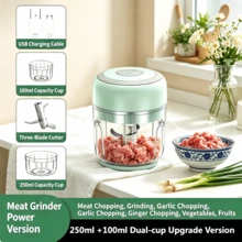 HOT Wireless Electric Garlic Chopper, USB Charging Mini Meat Grinder With 100ml+250ml Dual Glass Cups, 3-Blade Portable Food Mincer, Small Blender For Meat, Ginger, Onion, Veggies, Fruit, Baby Food, Kitchen Gadget - Green - View 3