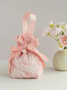 20pcs Floral Pattern Gift Bags, Pink Canvas Handle Gift Bags, Tea Party Favor Bags, Mini Drawstring Candy Gift Bags, Suitable For Bridal Shower, Birthday, Wedding And More - Multicolor - View 6