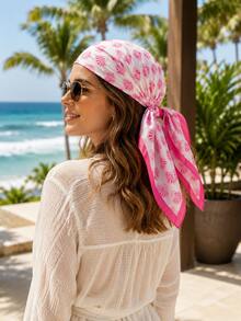 1pc Faux Silk Minimalist Shell Pattern Printed 70cm Square Scarf (Women's Fashion Multi-Functional Belt-Style Decorative Scarf/Headband), Suitable For Daily Wear - Multicolor - View 2