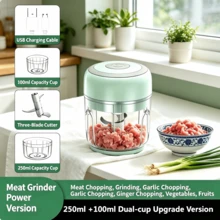 HOT Wireless Electric Garlic Chopper, USB Charging Mini Meat Grinder With 100ml+250ml Dual Glass Cups, 3-Blade Portable Food Mincer, Small Blender For Meat, Ginger, Onion, Veggies, Fruit, Baby Food, Kitchen Gadget - Green - View 7