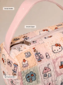 MINISO Sanrio Hello Kitty Travel Toiletry Bag, Striped Makeup Bag, Women's Storage Bag, Back To School Student Makeup Bag, Travel Bag, Beach/Summer Vacation Travel Bag, Back To School Supplies - Multicolor - View 7