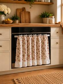 Floral Oven Door Curtain With Ruffle Trim, Farmhouse Tie-On Stove Handle Cover, Decorative Kitchen Oven Dust Curtain For Home Decor,30 X 21.3 Inches - Multicolor - View 5