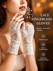 1 Pair Women's Elegant 3D Floral Lace Fingerless Gloves, Breathable Hollow Mesh Design, Suitable For Wedding, Party And Daily Wear - Multicolor - View 2