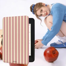 GIIPPA 1件粉色條紋 Kindle 保護殼附手提帶，適合情人節/聖誕節送給書迷的禮物，自動喚醒/睡眠電子閱讀器保護套，相容 Kindle Paperwhite 5/6/7/10/11/12、Kindle Colorsoft 1st Gen、Basic Kindle 8/10/11 所有 Kids Edition 和 Signature Edition - 多色1 - 查看 6