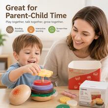 Wooden Educational Toy For Kids, Single Hamburger Set For Pretend Play, Interactive Wooden Toy For Parent-Child Interaction, Wooden Simulation Hamburger And Fries Combo Role Play Pretend Play Educational Toy - Multicolor - View 5