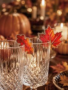 1pc/6pcs Autumn Maple Leaf & Oak Leaf Acrylic Drink Cup Tags, Thanksgiving Cup Identification Charms, Farmhouse Harvest Table Decor, Reusable Cup Labels, Halloween Holiday Dinner Tabletop Decorations, Vintage Leaf Party Table Decor Gifts - Multicolor - View 11