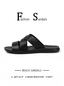 New Spring/Summer Men's Slippers Comfortable Fashionable Cross Strap Design Indoor/Outdoor Sandals - All Black - View 2