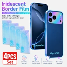 4 st färgskiftande kamelonklistror för mobilram, holografisk ramskyddsfilm med färgskiftning, reptåliga sidokantklistermärken utan limrester, kompatibla med 17 Pro Max, 16 Pro Max, 16 Plus, 15 Pro Max, 14, 13 Pro Max - Multifärgad - Visa 28